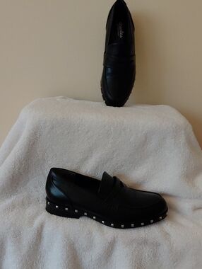 Charlies Black Stud-Trim Penny Loafers